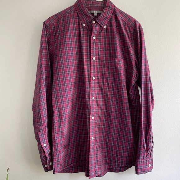 Uniqlo Mens S Long Sleeve Red Checked Casual Button Down - Picture 1 of 5